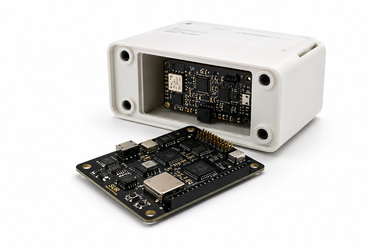 Electronics prototype on a clean white background